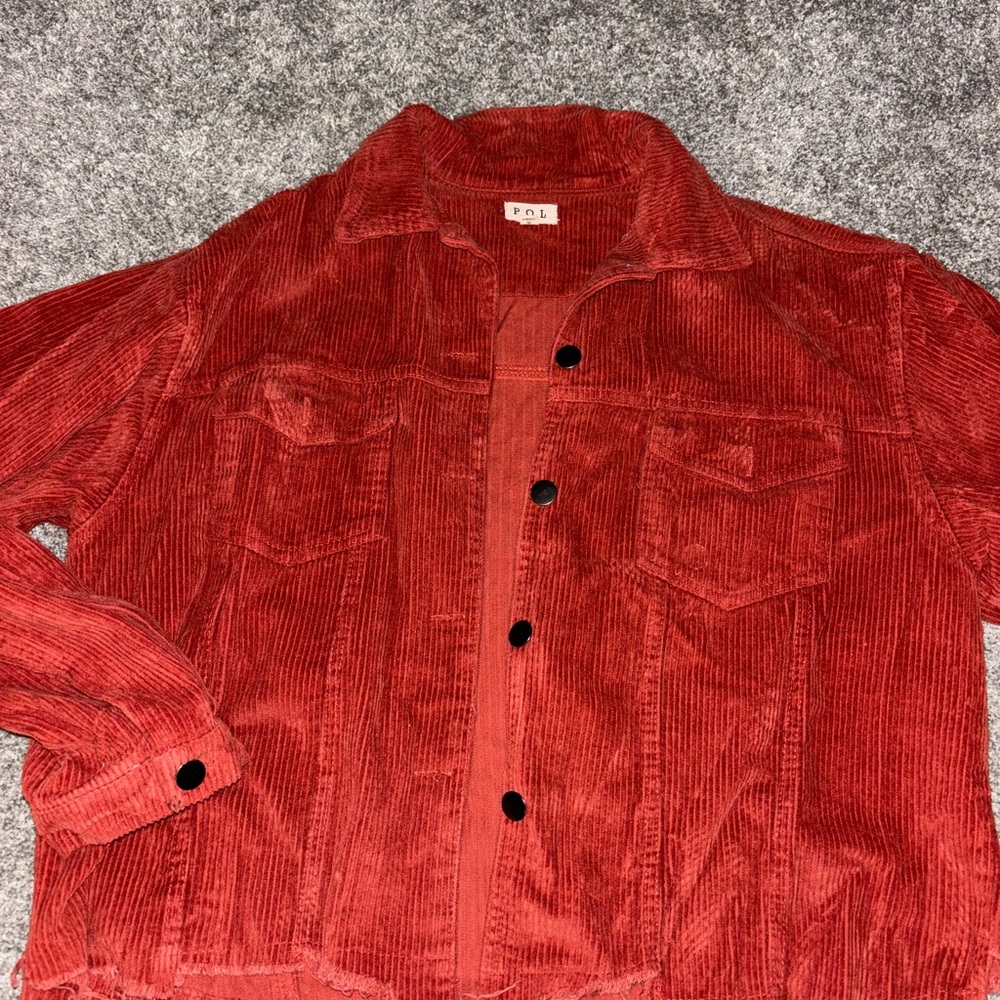POL Red Corduroy Jacket with White Button